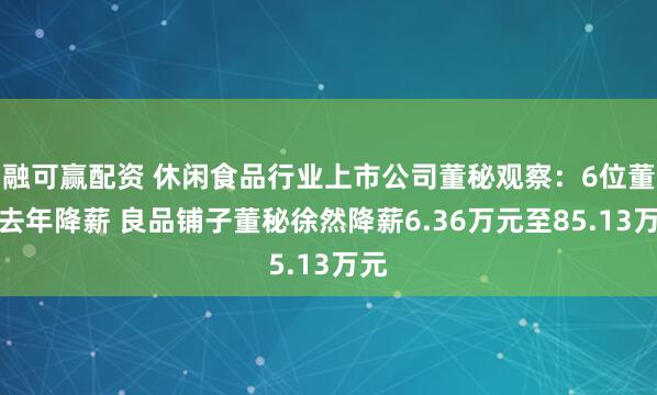 融可赢配资 休闲食品行业上市公司董秘观察：6位董秘去年降薪 良品铺子董秘徐然降薪6.36万元至85.13万元